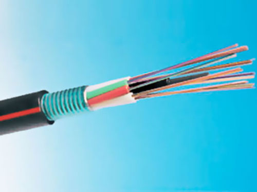 Colored identification strip polyethylene sheathed optical cable